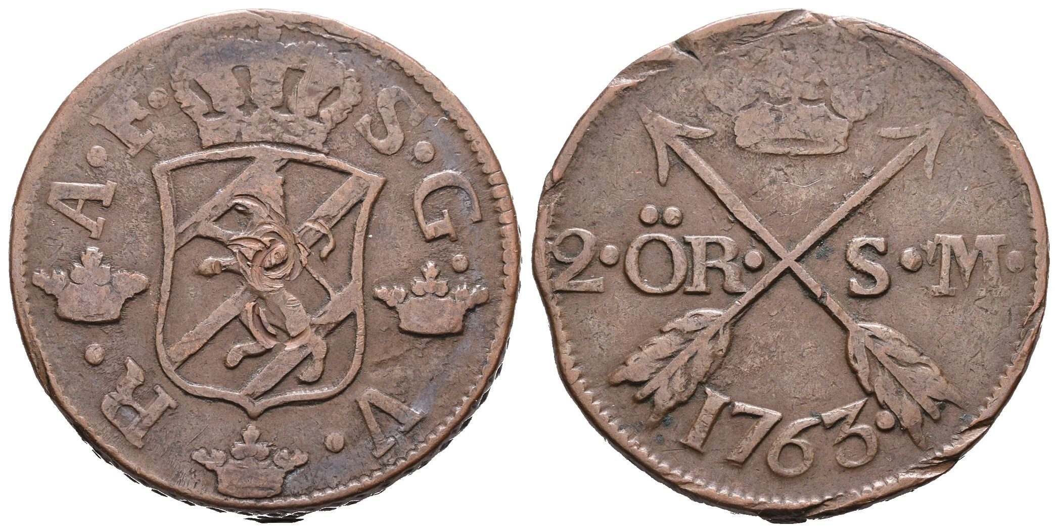 Švédsko, 2 Öre SM 1763