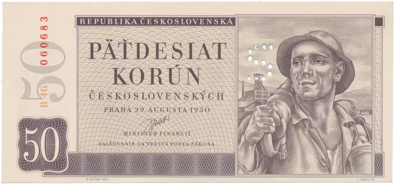 50 Koruna 1950, II. vydání, perforace "S", Hej.88aS3