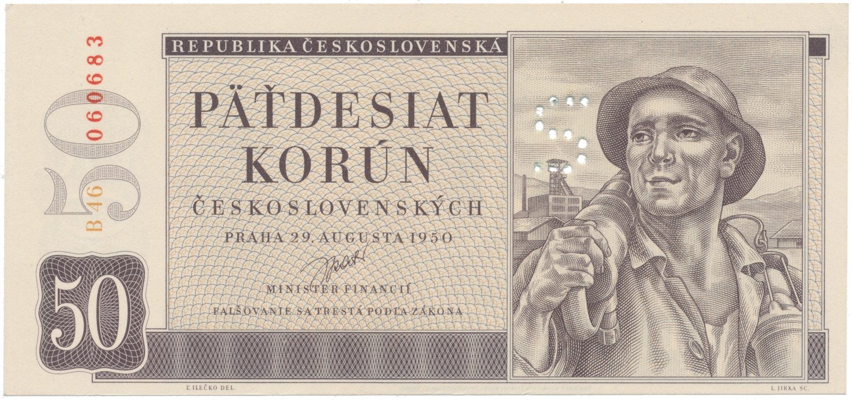 50 Koruna 1950, II. vydání, perforace "S", Hej.88aS3
