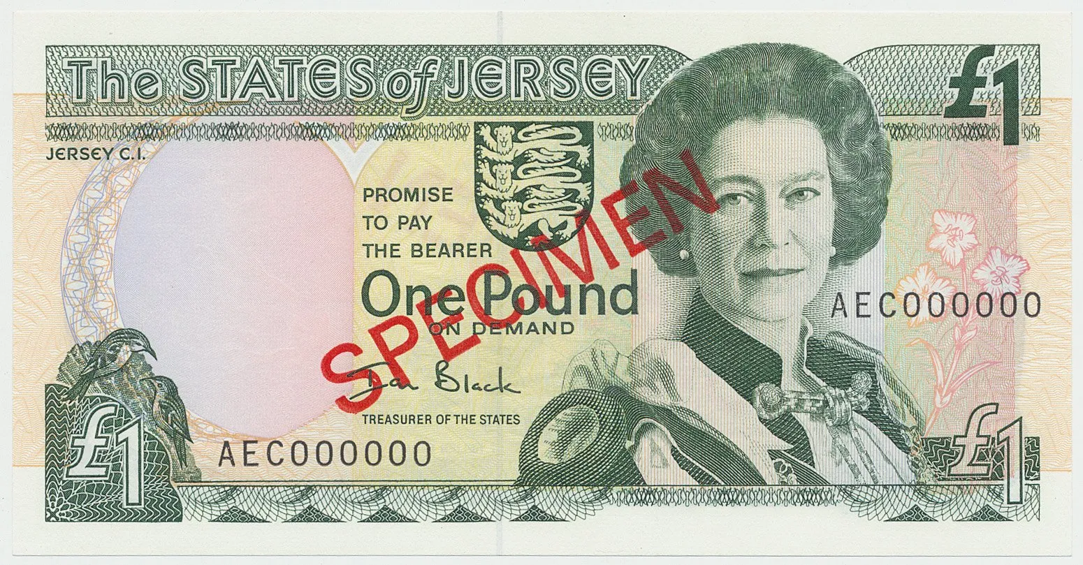 Jersey, 1 Pound (2000), bankovní vzor, přetisk SPECIMEN, P.26bs