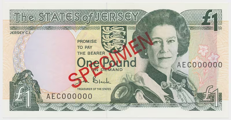 Jersey, 1 Pound (2000), bankovní vzor, přetisk SPECIMEN, P.26bs