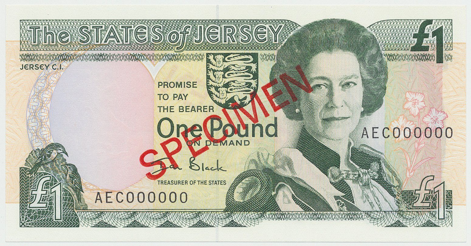 Jersey, 1 Pound (2000), bankovní vzor, přetisk SPECIMEN, P.26bs