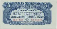 Československo, 5 Koruna 1944, vodorovný podtisk, Hej.57a