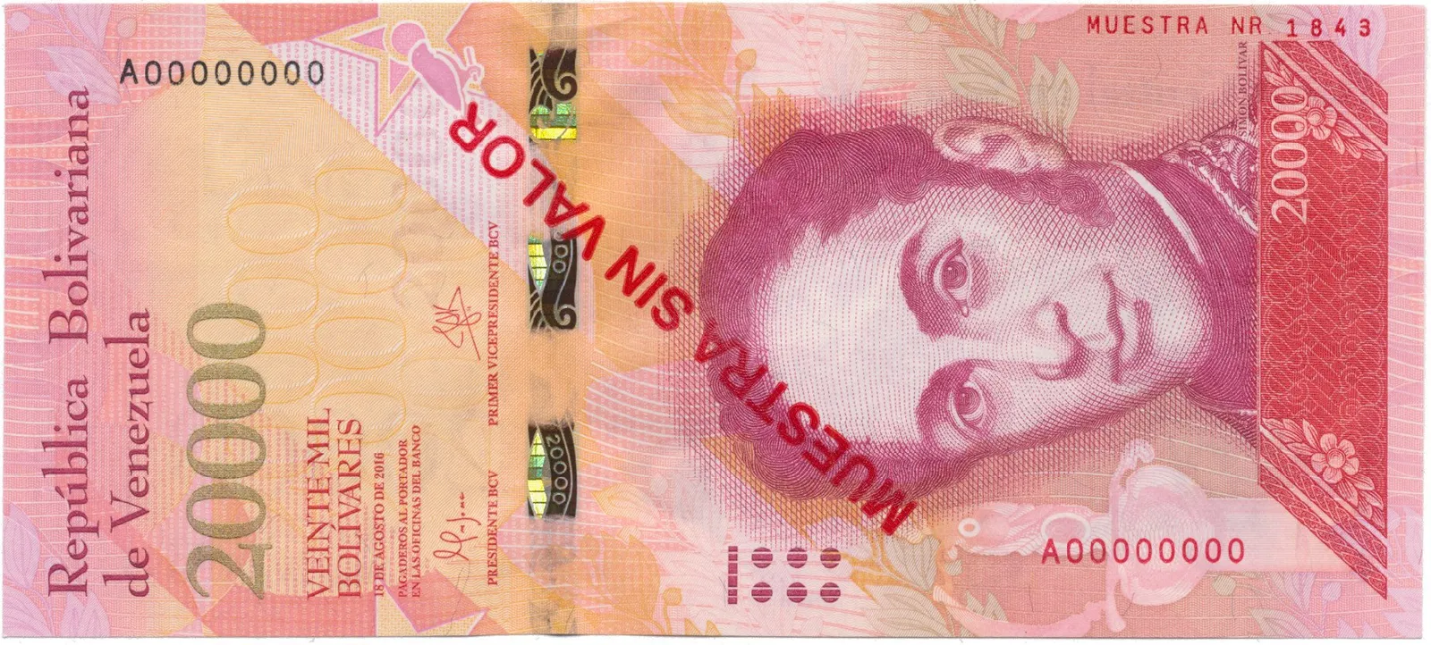 Venezuela, 20.000 Bolivares 2016, anulát - MUESTRA SIN VALOR, P.99as