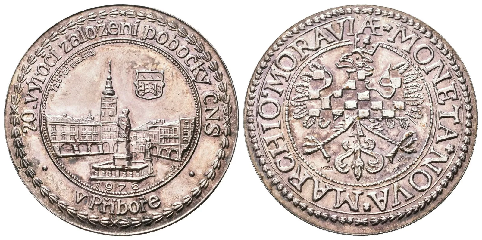 AR Medaile 1976 - K 20. výročí založení pobočky ČNS. Ag 0,900, 33 mm — 1