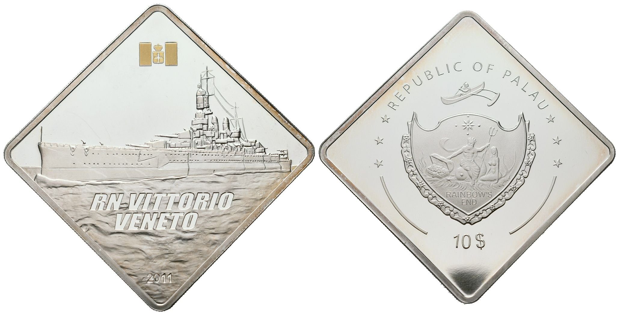 Palau, 10 Dollars 2011 - 2 Oz; RN Vittorio Veneto