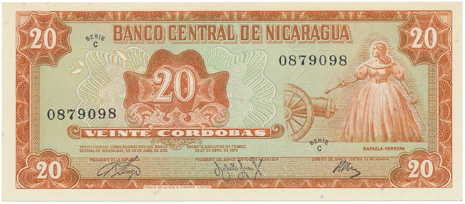 Nikaragua, 20 Cordobas 1972, P.124