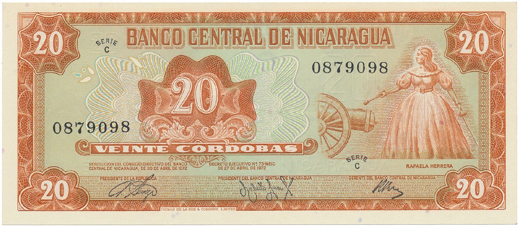 Nikaragua, 20 Cordobas 1972, P.124
