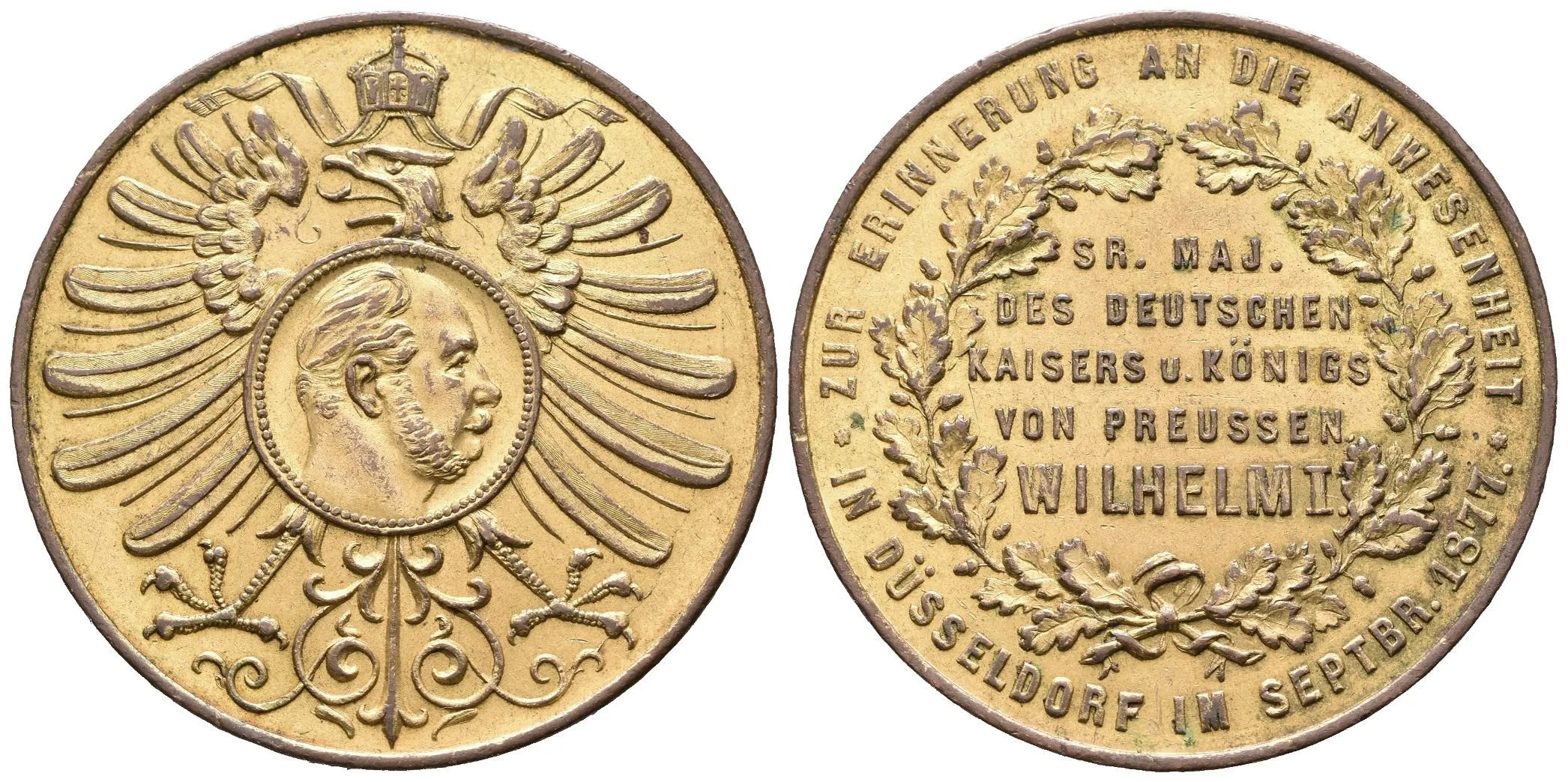 AE Medaile 1877 - Na památku návštěvy císaře ve městě Düsseldorf. — 1
