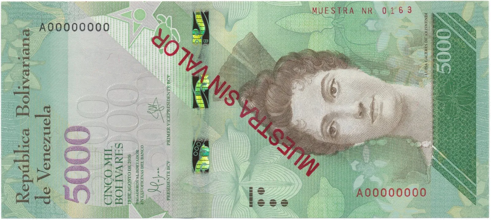 Venezuela, 5000 Bolivares 2016, anulát - MUESTRA SIN VALOR, P.97as