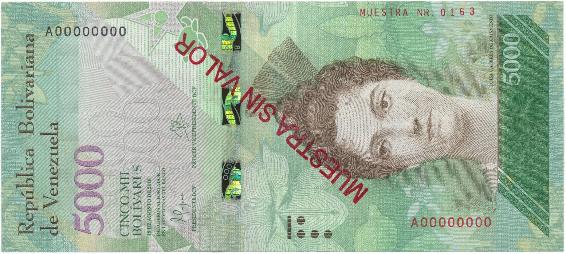 Venezuela, 5000 Bolivares 2016, anulát - MUESTRA SIN VALOR, P.97as
