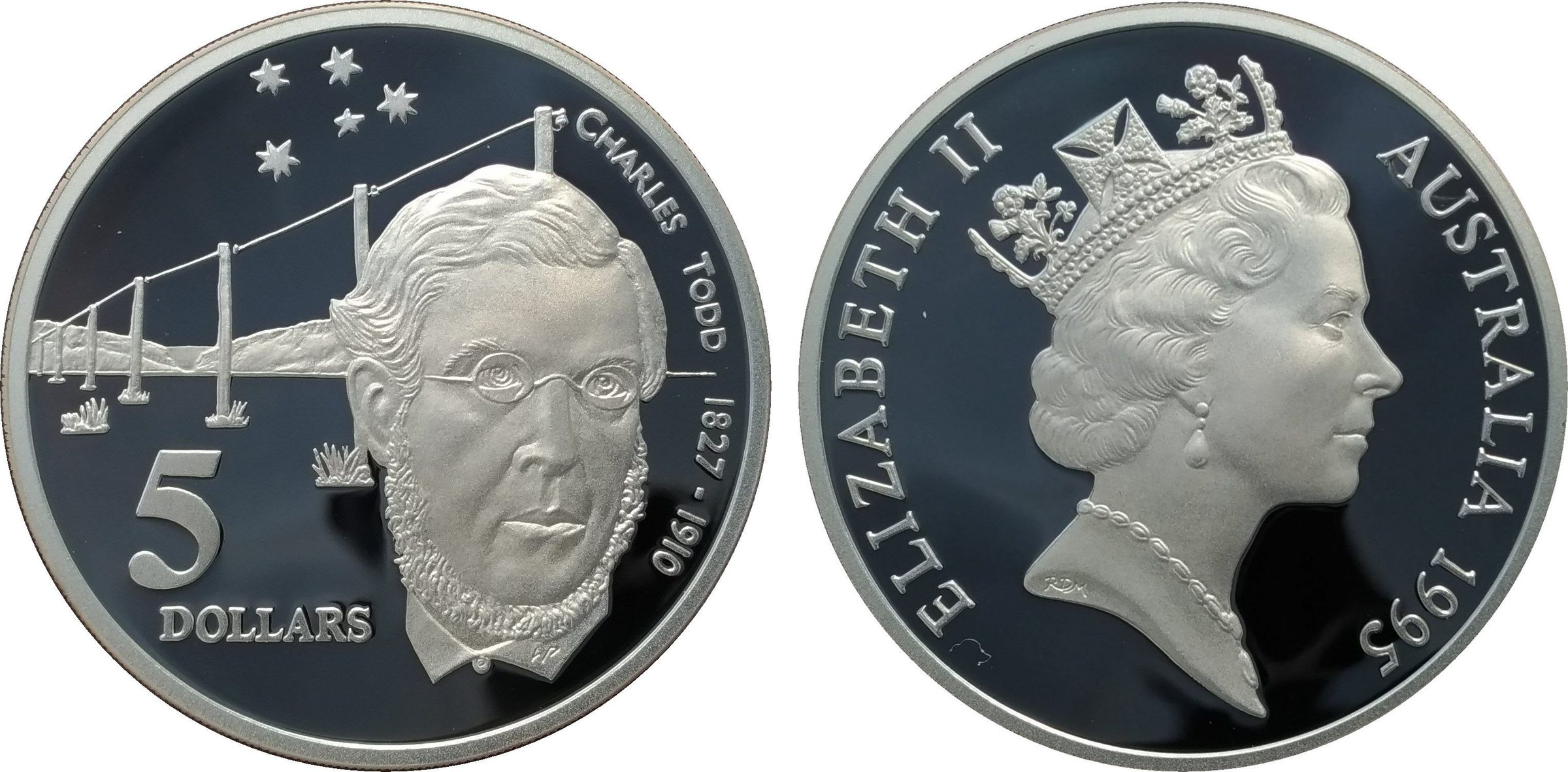 Austrálie, 5 Dollars 1995 - Charles Todd