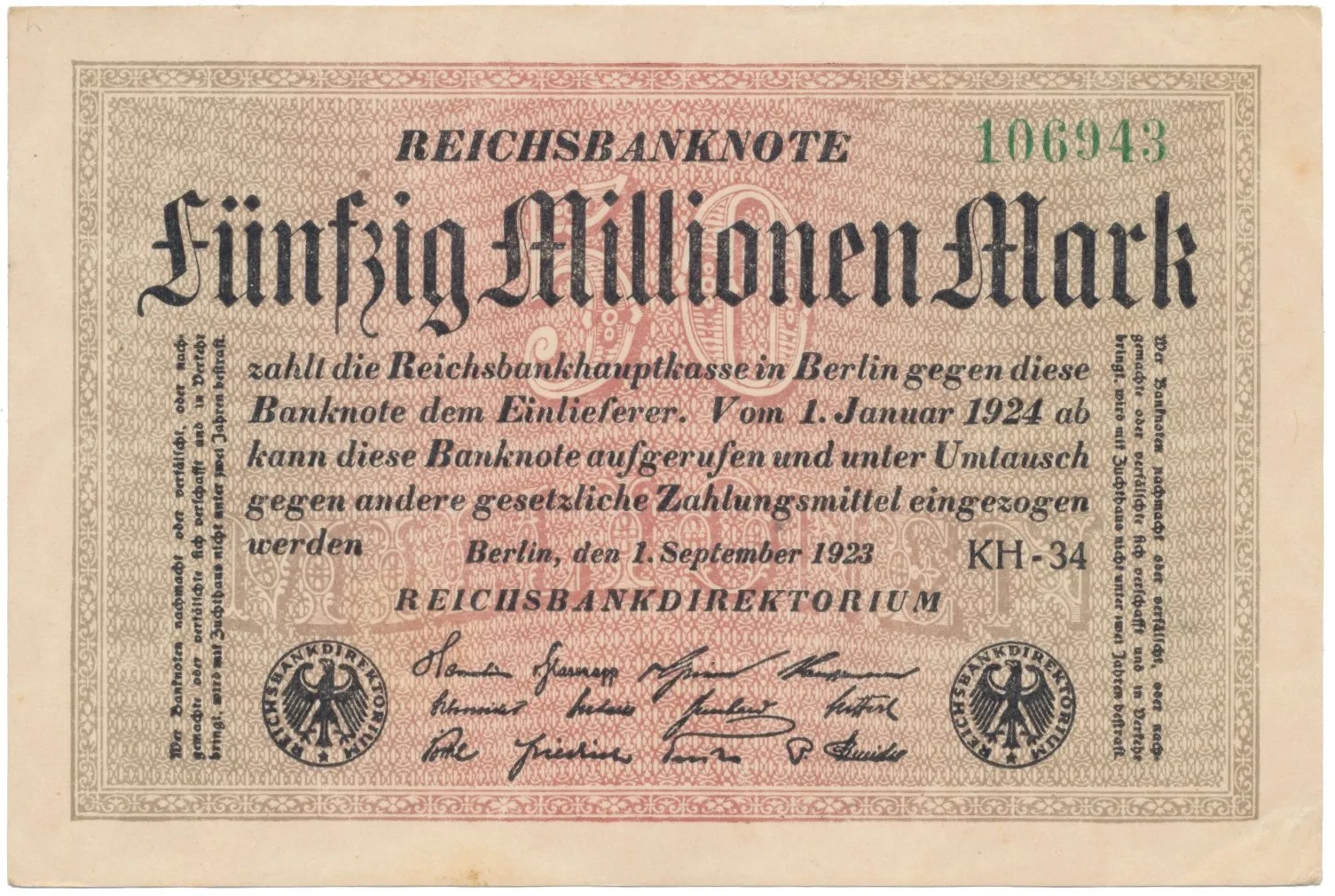 Německo, 50 Millionen Mark 1923, Ro.108k