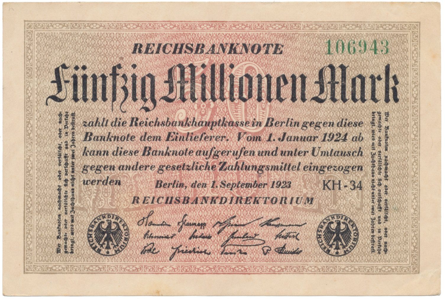 Německo, 50 Millionen Mark 1923, Ro.108k