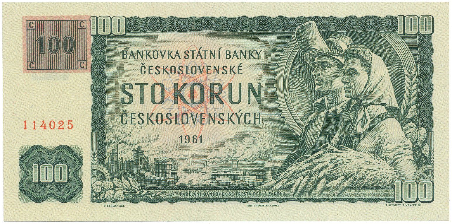 Česká republika, 100 Koruna 1961 + kolek (1993), II. vydání, série M, Hej.CZ4bM