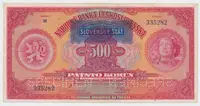 Slovensko, 500 Koruna 1929/1939 + přetisk, perf. 2x SPECIMEN, Hej.46a.S2