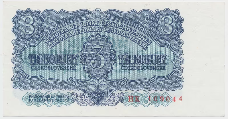 Československo, 3 Koruna 1953, tisk Praha, série HK, Hej.90b