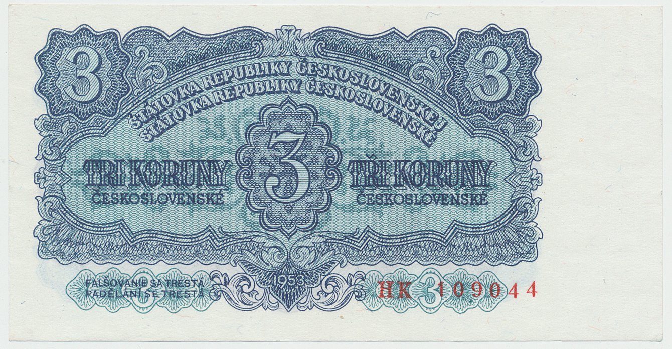 Československo, 3 Koruna 1953, tisk Praha, série HK, Hej.90b