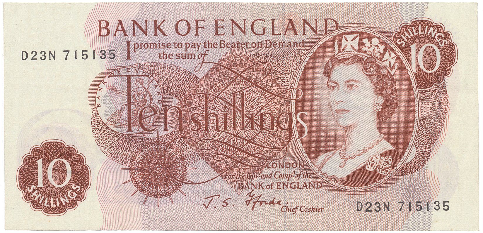 Velká Británie, 10 Shillings (1966~1970), Fforde, P.373c, typ A--N