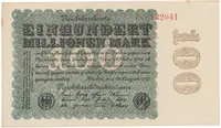 Německo, 100 Millionen Mark 1923, Kreuzblütten, Ro.106e