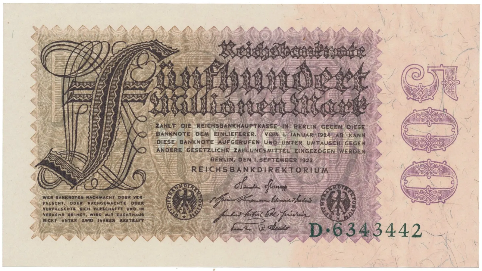Německo, 500 Millionen Mark 1923, Ro.109a