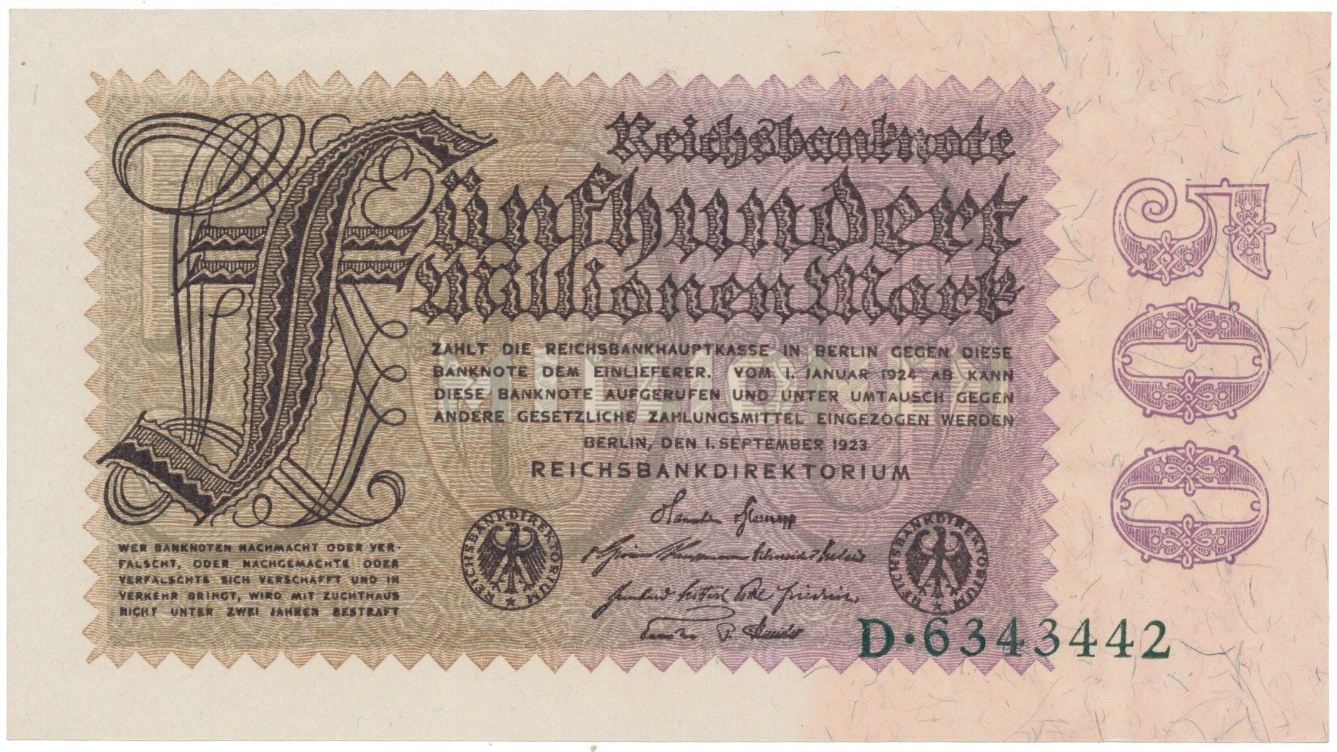 Německo, 500 Millionen Mark 1923, Ro.109a