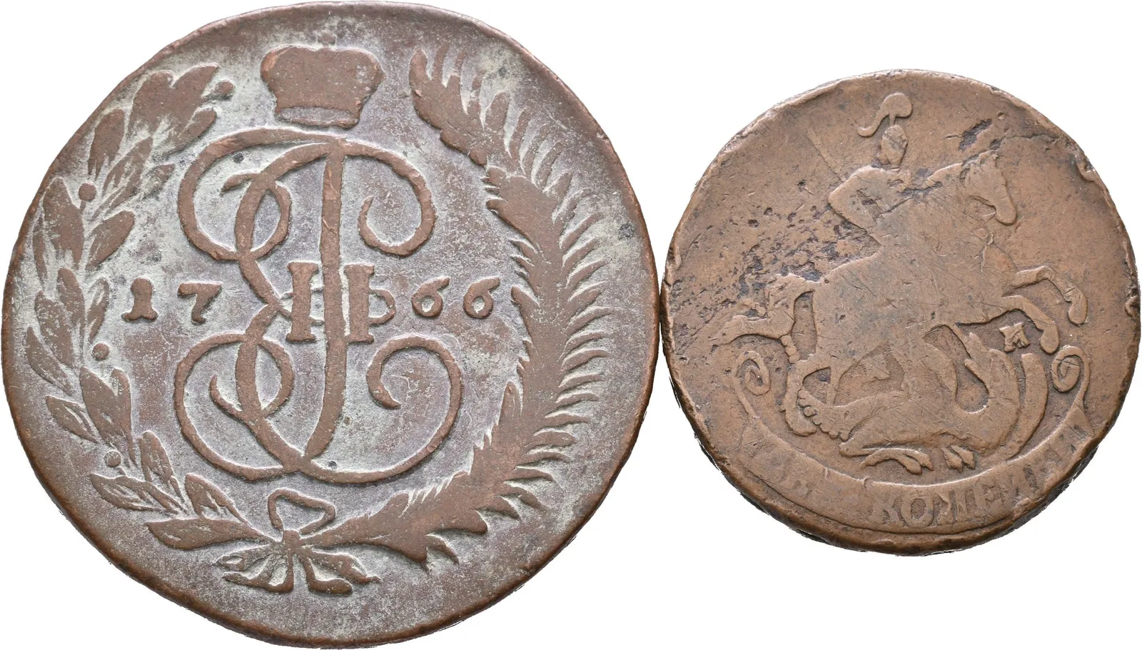 5 Kopějka 1766 MM, 2 Kopějka 1763 MM (přeražba), Moskva_2 ks — 1