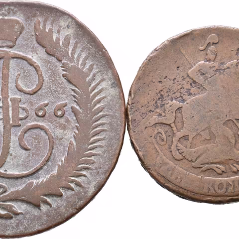 5 Kopějka 1766 MM, 2 Kopějka 1763 MM (přeražba), Moskva_2 ks