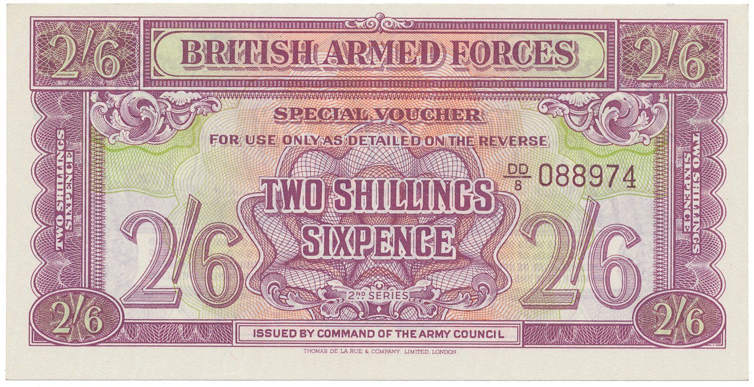 Velká Británie, 2 Shillings 6 Pence (1943), BMA - vojenské vydání, vodotisk, P.M19b