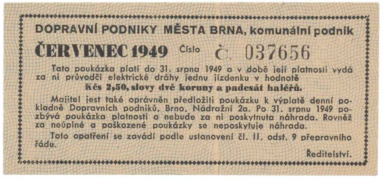 Brno - elektrické dráhy, 2.50 Kčs červenec 1949, HH.16.1.6