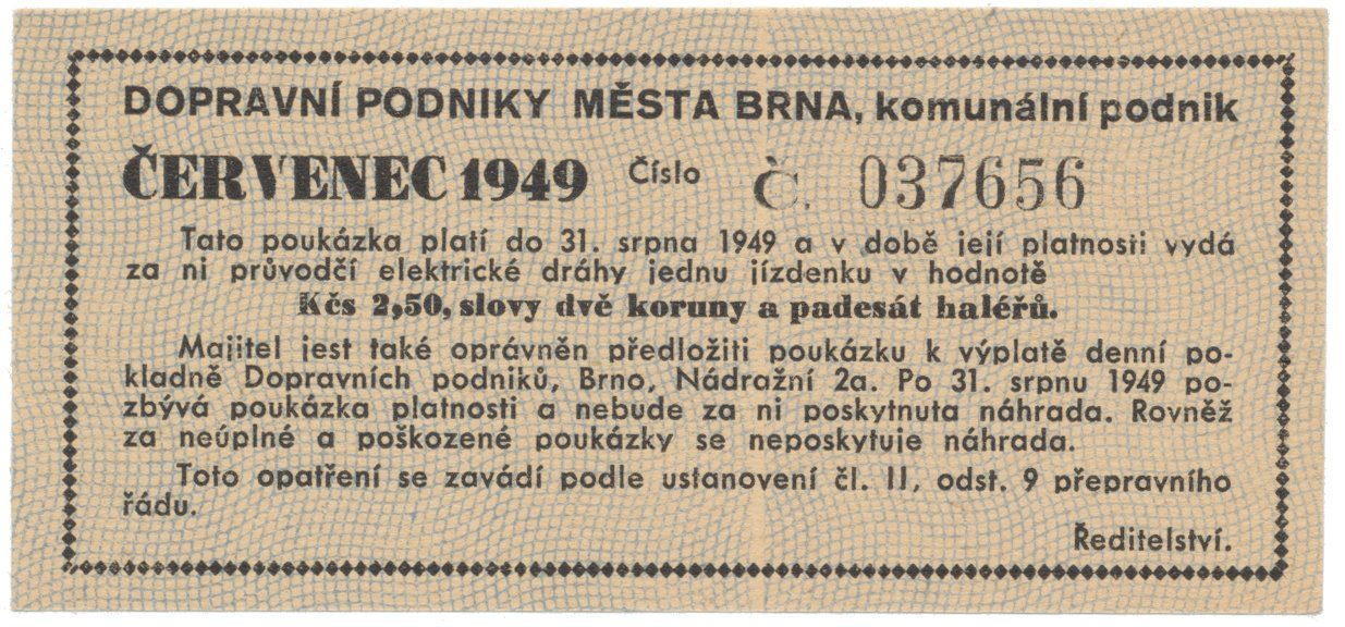 Brno - elektrické dráhy, 2.50 Kčs červenec 1949, HH.16.1.6