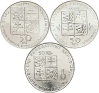 50 Kčs 1991 - Karlovy Vary, Mariánské Lázně, Piešťany, lesk, patina_3 ks — 2