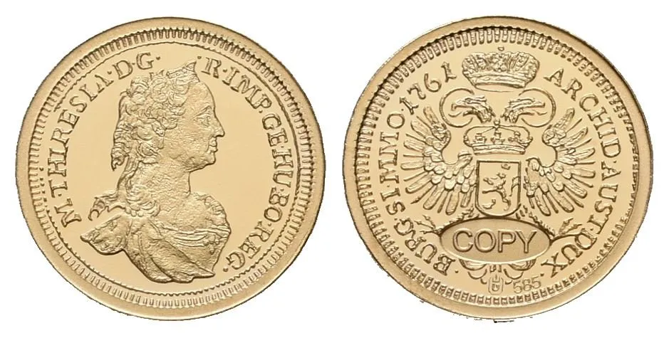 Replika pražského dukátu Marie Terezie z roku 1761