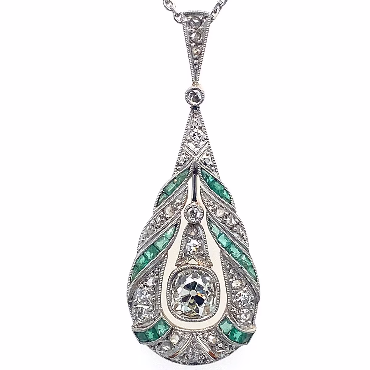 Luxusní přívěs s diamanty a smaragdy | Art deco | Československo 1930