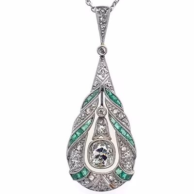 Luxusní přívěs s diamanty a smaragdy | Art deco | Československo 1930