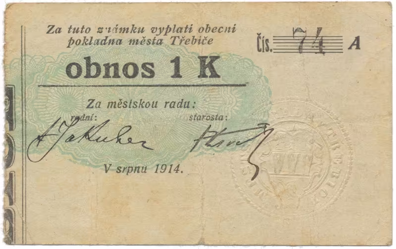 Třebíč - město, 1 K srpen 1914, silnější K, HH.223.5.6a1