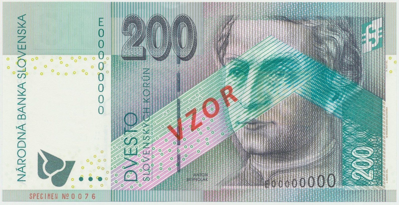 200 Koruna / 31. 3. 1999, E 00000000, bankovní vzor, Hej.SK22V1
