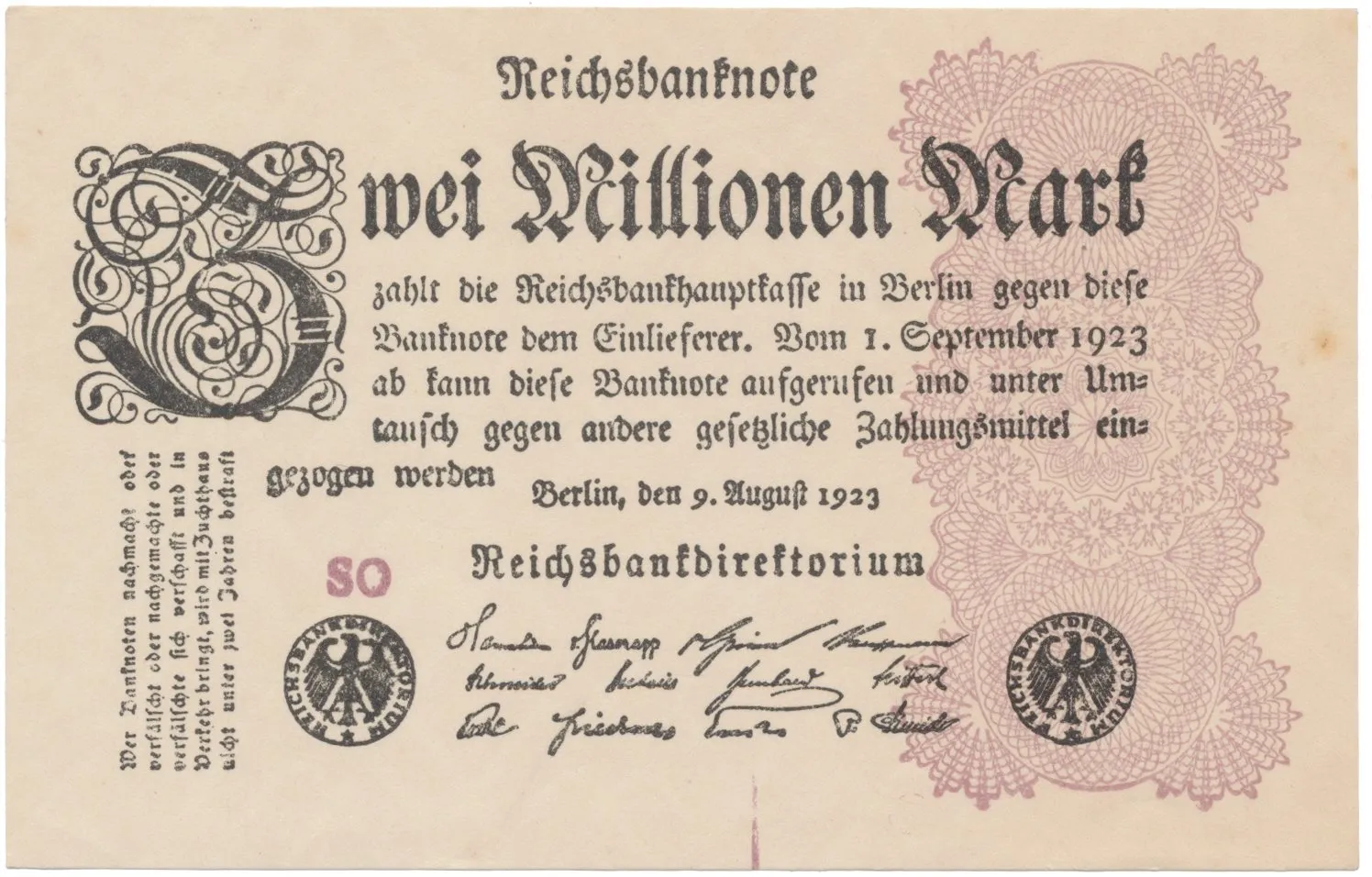Německo, 2 Millionen Mark 1923, Ro.103d