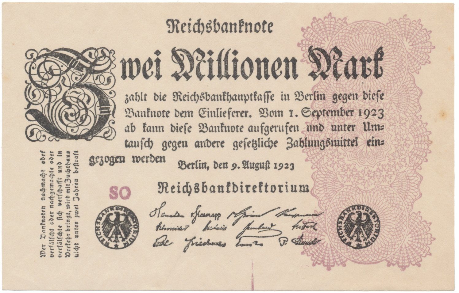 Německo, 2 Millionen Mark 1923, Ro.103d
