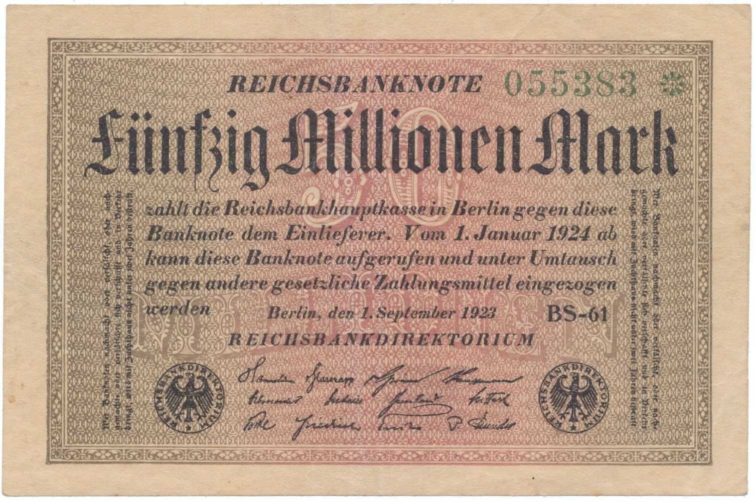 Německo, 50 Millionen Mark 1923, Ro.108jb