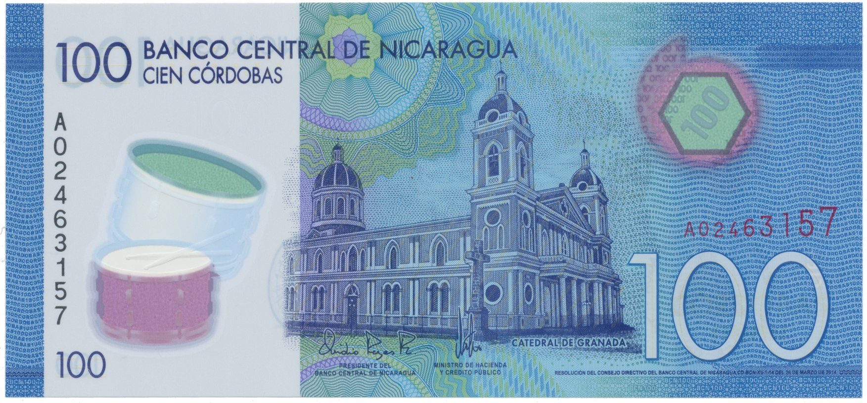 Nikaragua, 100 Cordobas 2014, plastová, P.212