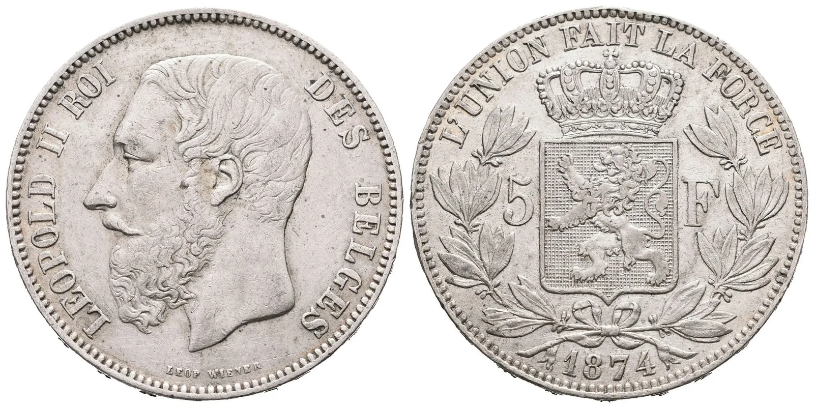 Belgie, 5 Frank 1874