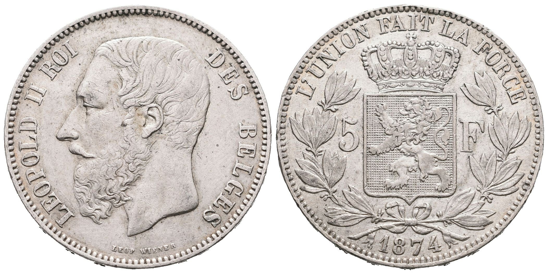 Belgie, 5 Frank 1874