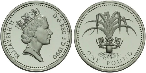 Velká Británie, 1 Libra 1990 - Odražek do stříbra