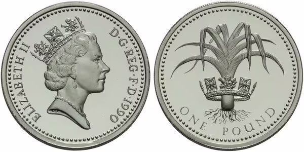 Velká Británie, 1 Libra 1990 - Odražek do stříbra