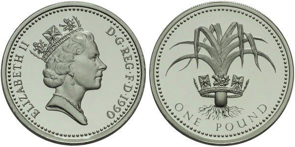 Velká Británie, 1 Libra 1990 - Odražek do stříbra