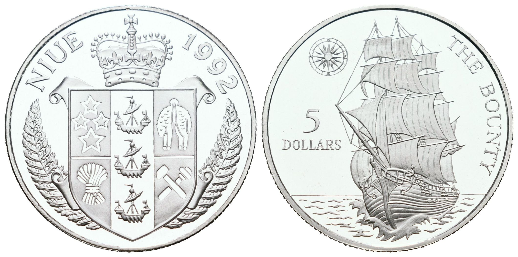 Niue, 5 Dollars 1992 - HMS Bounty