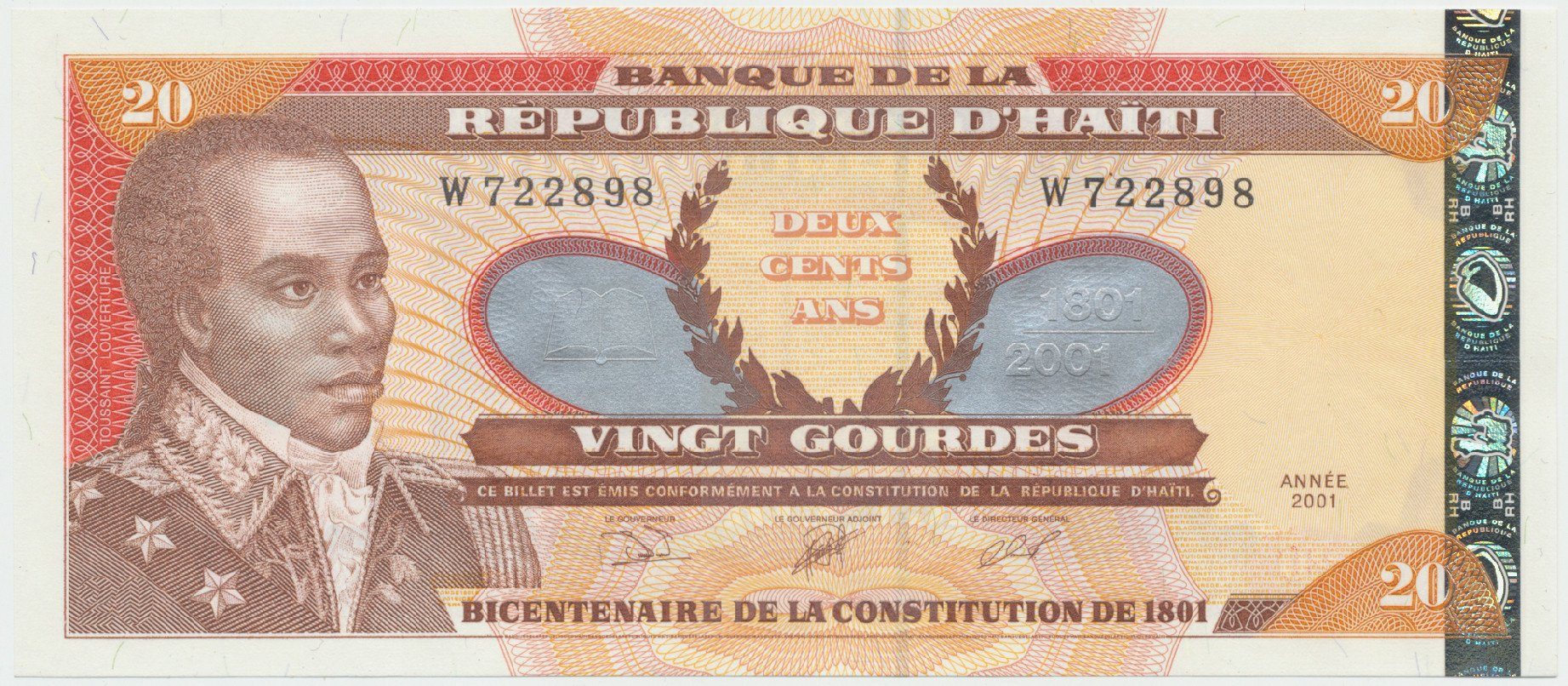 Haiti, 20 Gourdes 2001, P.271A, pamětní vydání