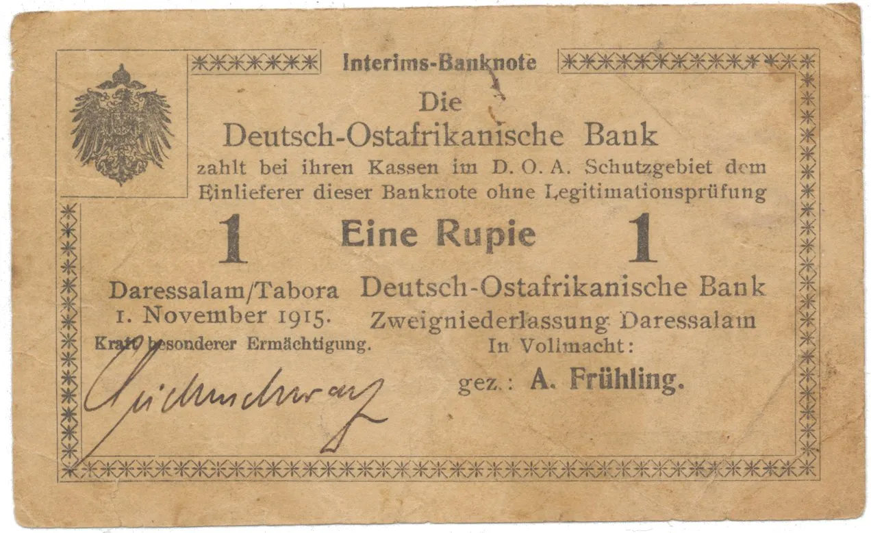 Německá Východní Afrika, 1 Rupie 1. 11. 1915, série G, vzácný podpis, R.918d
