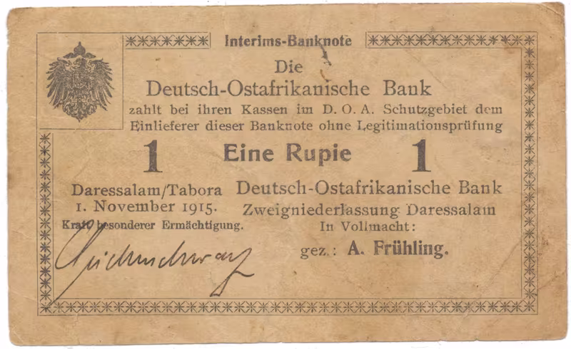 Německá Východní Afrika, 1 Rupie 1. 11. 1915, série G, vzácný podpis, R.918d